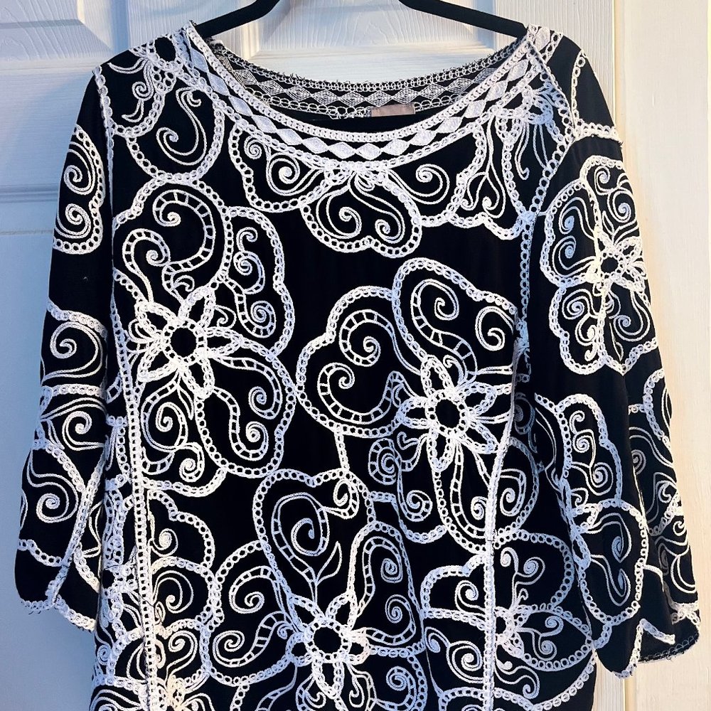 Womens embroidered top with scalloped hem